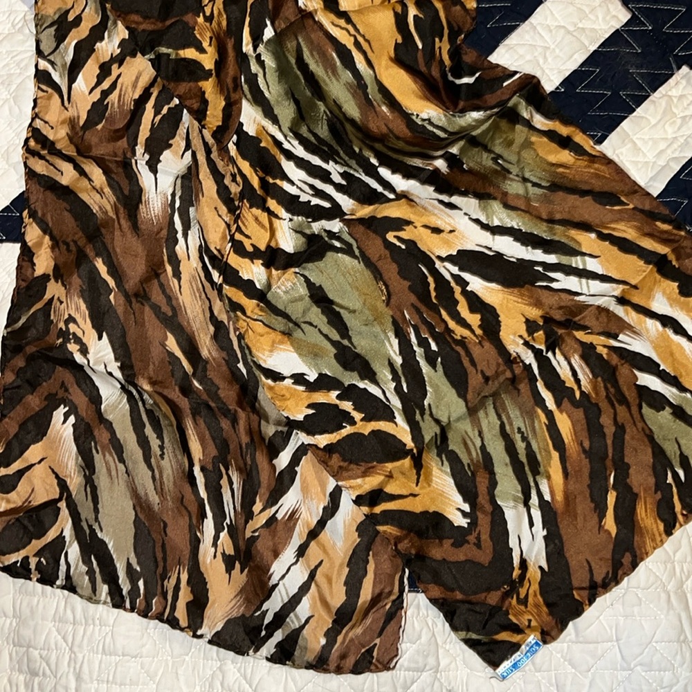 France Silk hand rolled vintage oblong scarf 42” x 12”